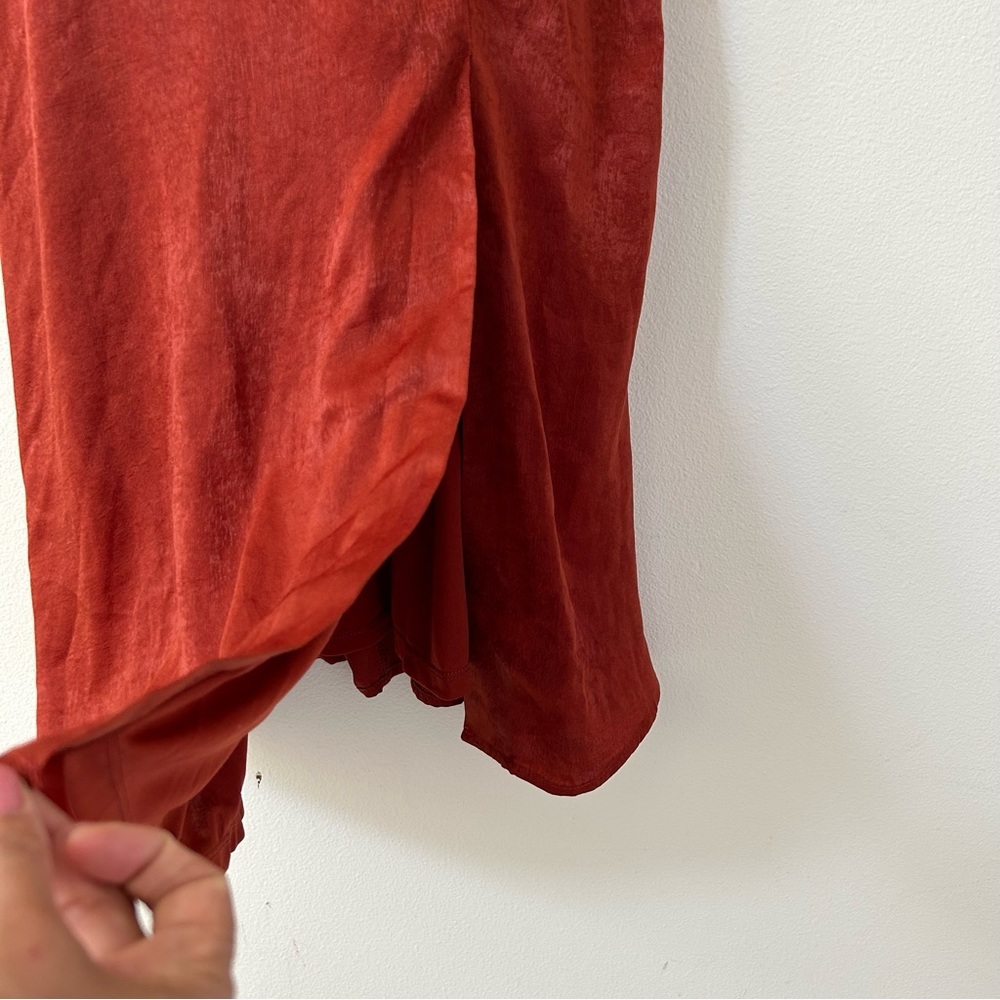 Lulu’s Maribel Midi Dress Satin Effect Open Back Size Large in Rust Orange NWT - Picture 11 of 13